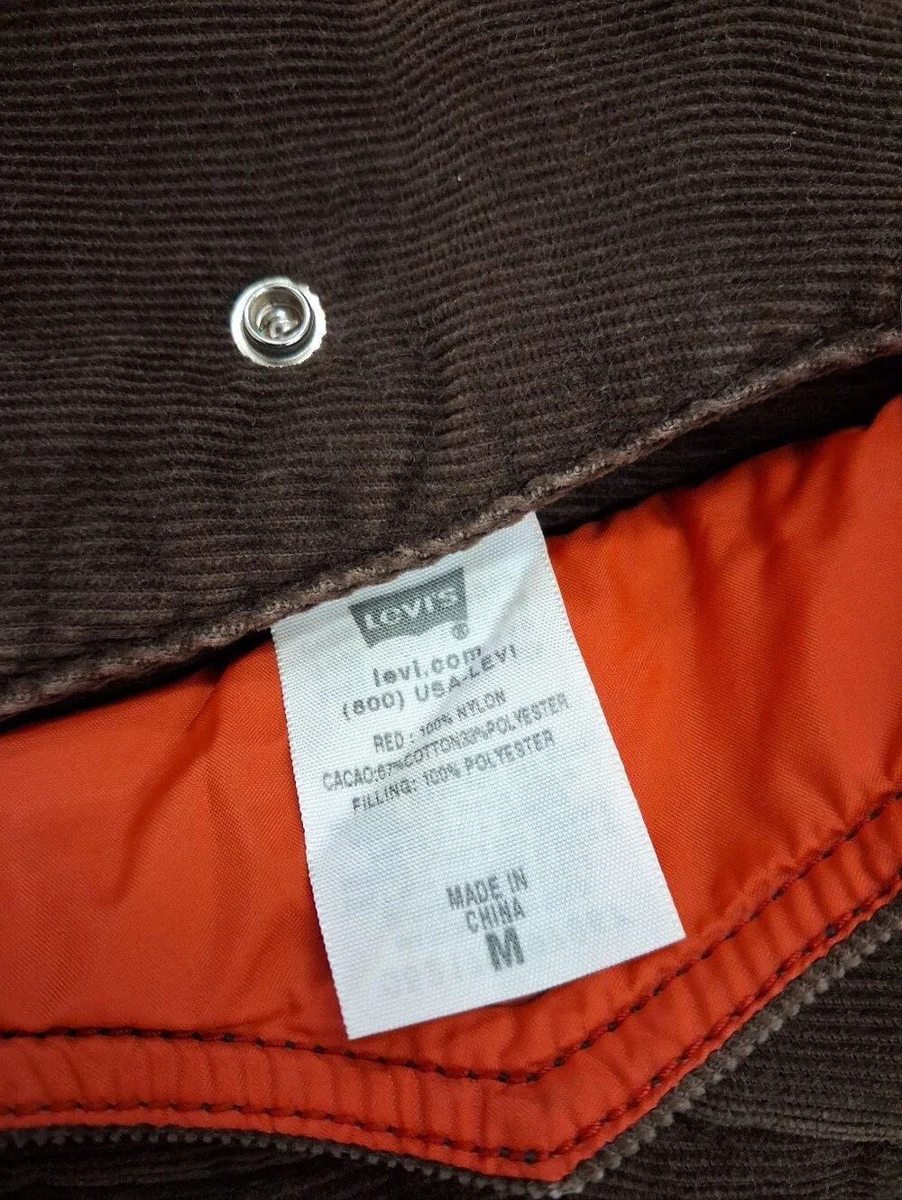 Vintage Levi's Corduroy Reversible Red And Brown Puffer Vest Size Medium Snaps